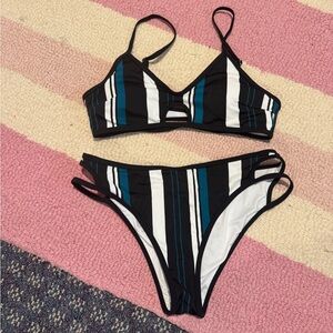 Stylish Black and Teal Striped Bikini